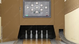 Bowling ball going into the pins. Nine Pin Bowling