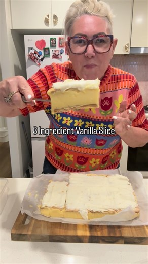 Stephanie Joy de Sousa on Instagram: "THE EASIEST VANILLA SLICE EVER 🤩✨ The recipe is below and on my website easyrecipegang.com.au Okay dessert lovers… you are going to FLIP over this one! My Easy 3 Ingredient Vanilla Slice is creamy, crunchy, sweet and oh-so simple. No puff pastry, no faffing about—just a packet of SAO biscuits, custard, and gelatine. That’s it! And if you’re feeling a little extra, whip up my zesty lemon icing for the most drool-worthy finish. 🍋💛 This is one of those class