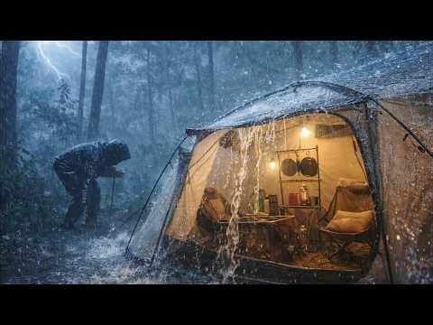 I Didn’t Expect This Much Rain... Heavy Rainstorm Camping in a Canvas Tent