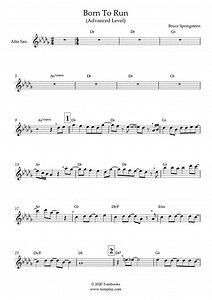 Born To Run (Advanced Level, Alto Sax) (Bruce Springsteen) - Saxophone Sheet Music