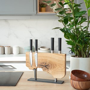 Magnetic Wooden Knife Holder Oak Stand, Clear Lacquer Metal Base Knife Display, Natural Wooden Block for Knife Organization, Kitchen Gift - Etsy