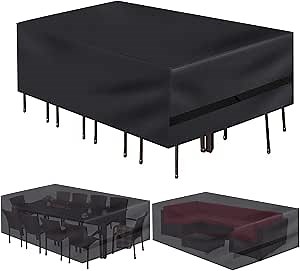 Patio Furniture Covers Waterproof - Rectangular Large 108" L x 82" W x 27.5" H Outdoor Table Cover Heavy Duty 600D Anti UV - Durable Garden Furniture Set Cover Water Resistant Windproof Anti Fading