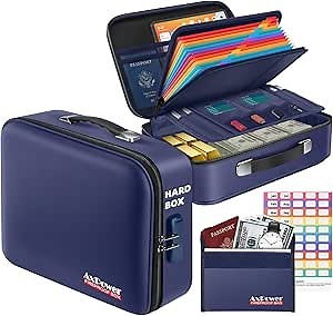 Amazon.com : Fireproof Document Storage Box Hard Case With Lock, Multi-Layer Fire Proof Water Resistant Safe Box File Organizer Bag With Small Money Bag for Important Documents Passport Certificates Laptop (Blue) : Office Products