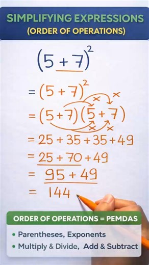 (5+7)² = ? (Solved Visually!) #maths #mathstricks #edits #shorts