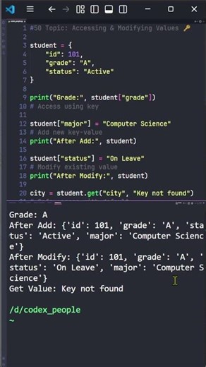 [50] Python Accessing & Modifying Dictionary Values 🔑 Codex People #Shorts #Python