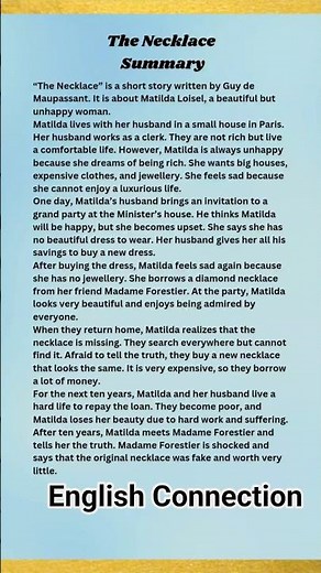 The Necklace by Guy de Maupassant | Short Story Summary, Theme, Message, Character Sketch of Matilda
