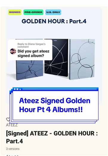 Preorder Ateez Signed Golden Hour Pt 4 Albums