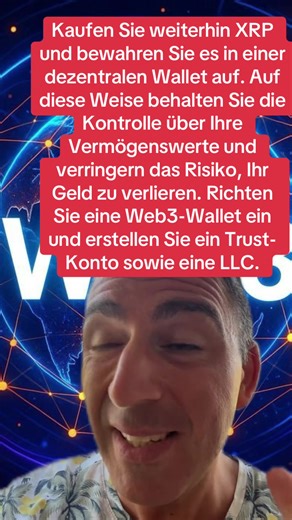 Kaufen Sie weiterhin XRP und bewahren Sie es in einer dezentralen Wallet auf. Auf diese Weise behalten Sie die Kontrolle über Ihre Vermögenswerte und verringern das Risiko, Ihr Geld zu verlieren. Richten Sie eine Web3-Wallet ein und erstellen Sie ein Trust-Konto sowie eine LLC. #Kryptowahrungen #Kryptowahrung #Bitcoin #krypto #kryptonews