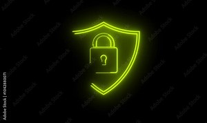 Shield Cyber Security Icon on black background use for security, Find solution, hacking protection security technology.