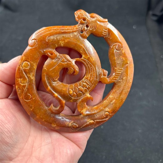 Antique Style Jade Dragon Phoenix Pendant Round Carved Hanfu Accessories - Etsy