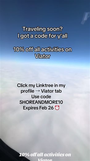 ✈️ Traveling soon? Don’t miss this! Get 10% off all Viator tours! Code expires Feb 26 ⏰ Click my Linktree in bio & start saving! #viatorpartner #viatorcode #excursions #travelexcursion