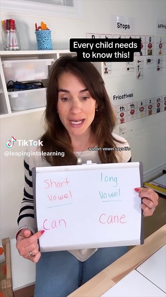Did you know this? ⤵️ Vowels have multiple sounds. ⭐️ First, we teach kids their short vowel sounds. 🌟 Then we slowly teach long vowel sounds. 💫 My Phonics resource in my shop 🛒 has all of the short and long vowel sounds in easy-to-follow printables. Let me know if you want the 🔗! Make sure you’re on my list where I talk more about short and long vowels! #vowels #lettersandsounds #learningtoread #readingwithkids #kidsreadadultbooks #phonicsfun #phonemicawarenessactivities