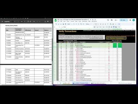 Budget and Bills Workbook - Reconciliation (Balancing Checkbook)