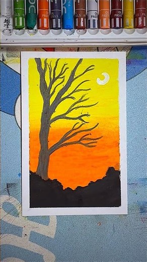 🌄 Easy Sunset Scenery Drawing | Oil Pastel Art