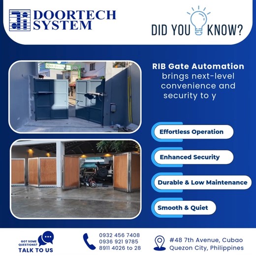 Imagine opening your gate effortlessly with just a button, all while enjoying enhanced security, smooth operation, and minimal maintenance. Whether for your home or business, our RIB Gate Automation system combines style, security, and convenience in one seamless package. 🙂 🇮🇹 Ready to elevate your space? Experience the difference with RIB Gate Automation today! 📞0932 456 7408 | 0936 921 9785 | 8911-4026 to 28 #RaynorGarageDoors #SecureAndStylish #Mandaluyong #HomeUpgrade #GarageDoorExperts 