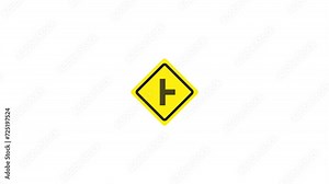 Side road traffic sign icon animation. Transparent background. 4K Video