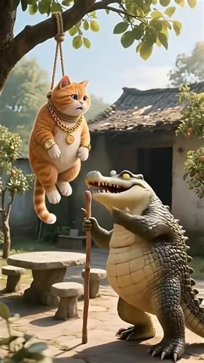 Crocodile 🐊 Vs cat 🐈 Fighting Ai Cartoon video #ai #dogs