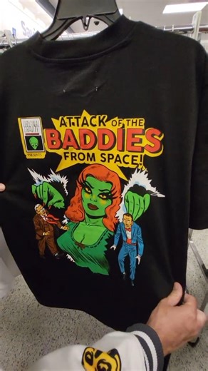 ATTACK OF THE BADDIES FROM SPACE BLACK GRAPHIC T-SHIRT $9.99 - SCIENCE FICTION ALIEN FASHION FUN