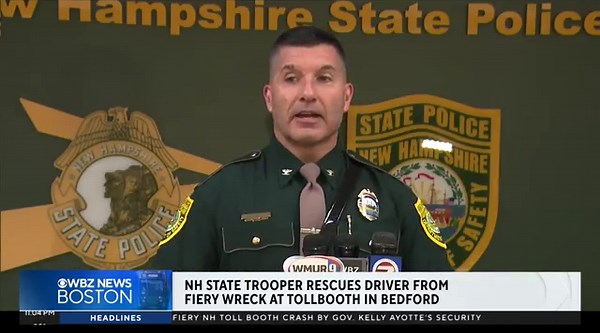 NH state trooper rescues driver from fiery toll booth crash