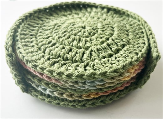 Green Crochet Cotton Coasters, Boho Farmhouse Decor, Set of 6 - Etsy