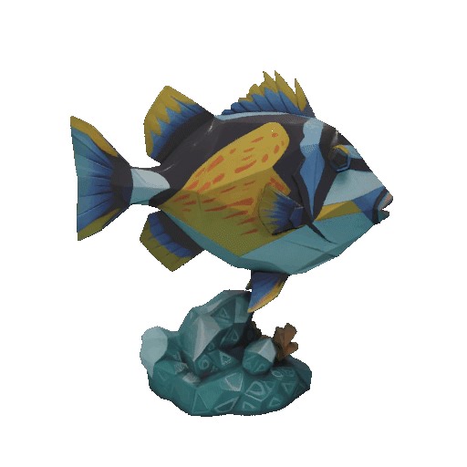 Low Poly triggerfish Sea Creature STL for 3D Printing – Stylized Polygon Marine Animal Figurine Sculpture 3D Print Model