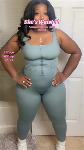 @She’s Waisted nailed it with this sauna compression suit! Get yours while shipping is free! #sheswaistedshapewear #saunasuit #jumpsuit #shapwear #activewear #plussize #gymwear #gymgear