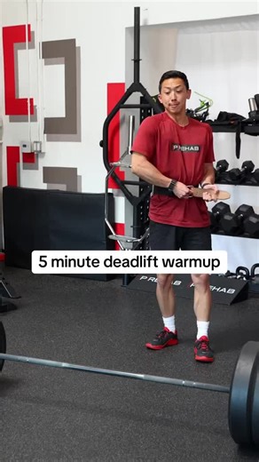 Try this 5 min deadlift warmup from the Prehab app before you start your heavy lifts🏋️ Exercise shown: 1. Cat cow 2. Knee across stretch (dynamic) 3. Upward to downward dog 4. Hip hinge 5. Russian baby maker