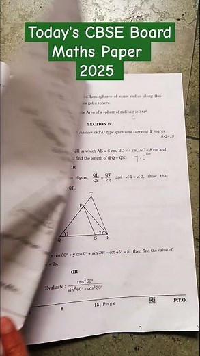 Class 10 CBSE Board Maths Question Paper 2025 | Today's Maths Paper