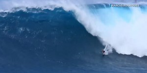 The youngest person ever to surf Jaws drops in on another ‘gnarly’ wave