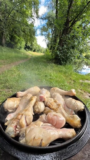 fire pit chicken outdoor ASMR cooking #cooking #outdoors #recipe #adventure #asmr # #campingfood