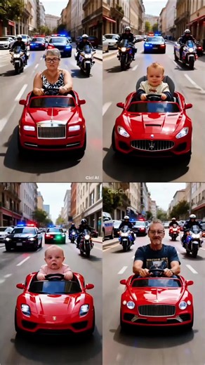 Guess who’s the original speed racer? baby driving red Ferrari toy car police escort cute baby Ferrari police convoy little driver police escort funny AI generated baby driving Ferrari with police#capcut #capcutpioneer