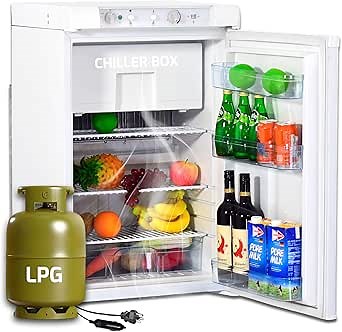 Smad 3.5 Cu.Ft RV Refrigerator, 3 Way Propane Refrigerator LPG/110V/12V, Gas Refrigerators Freezer with Electric, Off Grid RV Fridge, Outdoor Fridges for Camper, Semi Truck, Campervan, Travel