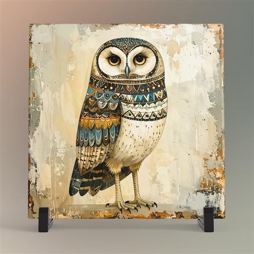 Owl Ceramic Tile Art | Whimsical Bird Wall Hanging - Etsy
