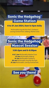 Race into action with Sonic the Hedgehog-themed activities across participating restaurants in Singapore from 6 - 21 Jan. The activities include in-store game demo stands for Sonic Superstars and a special meet and greet with Sonic the Hedgehog. Share your family funtime and first 2 valid entries tagging Sonic The Hedgehog SEA Facebook will win attractive prizes! Here's how: Step 1: Upload a photo/video with Sonic at our restaurants via a Facebook Post. Step 2: Hashtag #McDSG #SonicSEA Step 3: T