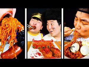 ASMR MUKBANG SPICY SEAFOOD BOIL KING CRAP, ENOKI MUSHROOM, NODDLES COOKING & EATING SOUNDS