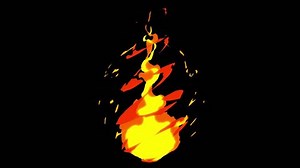 The video features an animated, looping fireball with a cartoonish style, showcasing a dynamic, glowing flame effect that continuously burns against a dark background.