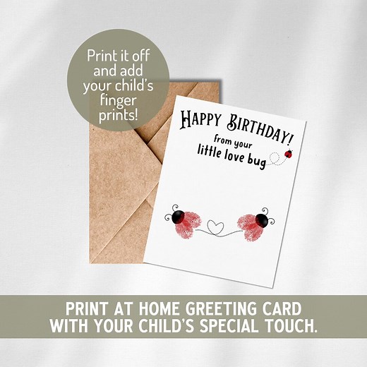 Printable Happy Birthday From Your Lovebug Card, Fingerprint Ladybug Keepsake Note Card, Print at Home Greeting Card, Digital Download - Etsy