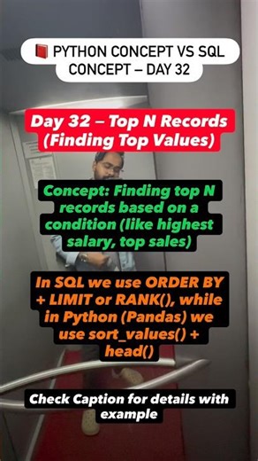 Day 32 — Top N Records | Finding top N records based on a condition (like highest sal, top sales).