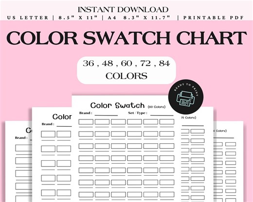 Color Swatch Chart Printable – Blank Color Palette for Artists – 36/48/60/72/84 Colors (PDF) - Etsy