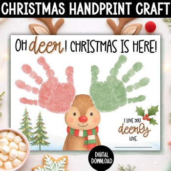 Christmas Reindeer Handprint Craft, Preschool Holiday Winter Deer Hand Activity