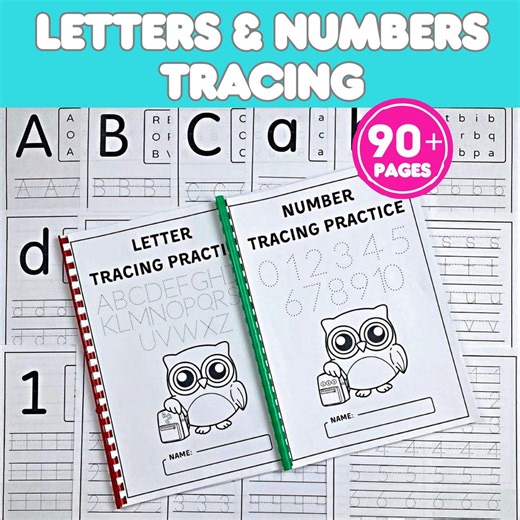 Letter & Number Tracing Worksheets, Handwriting Practice (PDF Download, 90  Pages - Etsy