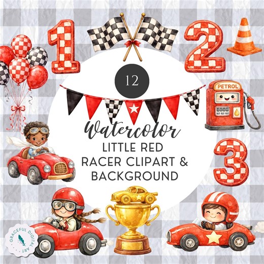 Little Red Racer Clipart Bundle, Race Car Birthday Clipart, Watercolor Racing Party Clipart, First Lap Around the Sun, Race Car Birthday - Etsy
