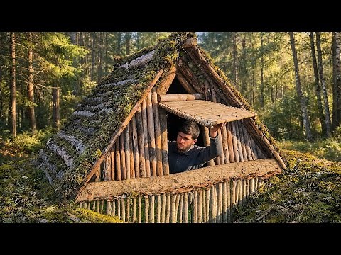 Building A Survival Shelter In FREEZING Winter Conditions