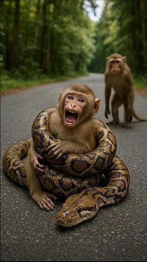 Mama monkey attack python to save baby monkey - Sacred motherly love