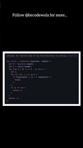 LeetCode 28 🔍 First Occurrence in String | Simple JS Solution Explained!