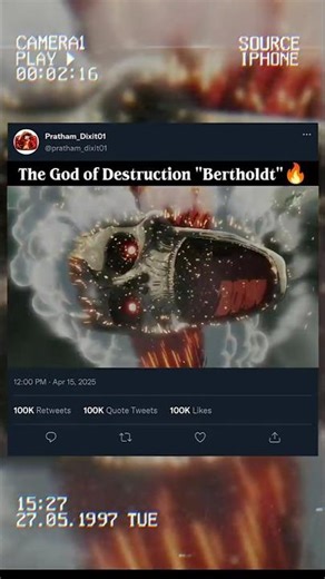 God of Destruction "Colossal Titan"☠️🔥#anime#trending#aot #Eren#Mikasa