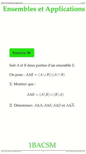 Exercice 30 Ensembles et Applications 1BACSM Sciences Maths space2study