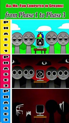 All Mr. Fun Computer in Sprunki incredibox | From Phase 1 to Phase 3. #sprunki #sprunkiincredibox