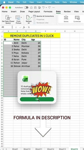 Delete Duplicates in Excel in 5 Seconds! 😱 One Click Trick #exceltips