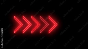 Video footage of glowing right neon red arrows looped neon lines abstract 4K